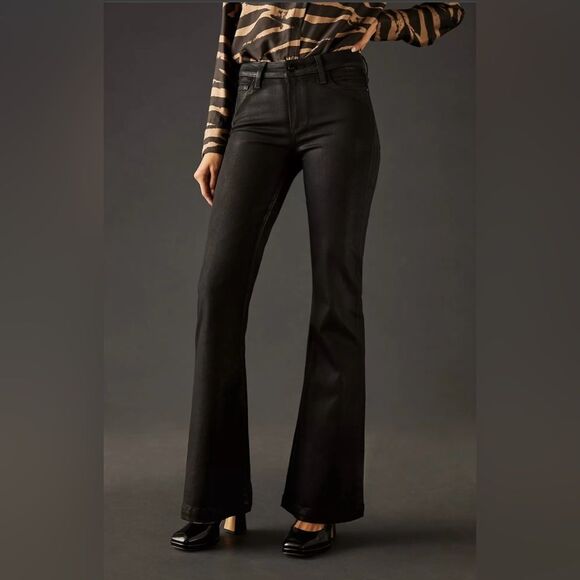 NWT Paige Genevieve Black Fog Luxe Coating Flare Pants Size 28 - Picture 8 of 15